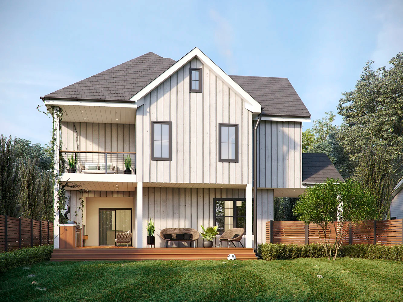 Outdoor living concept connecting a house, terrace, and landscape